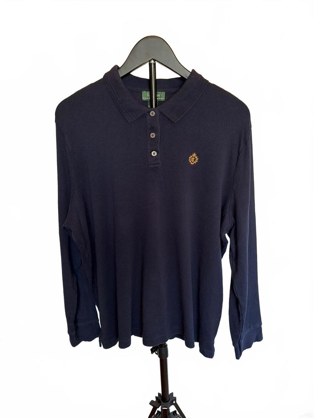 Lauren Ralph Lauren Navy Crest Polo 2X Cotton Preppy Ivy Americana Equestrian
